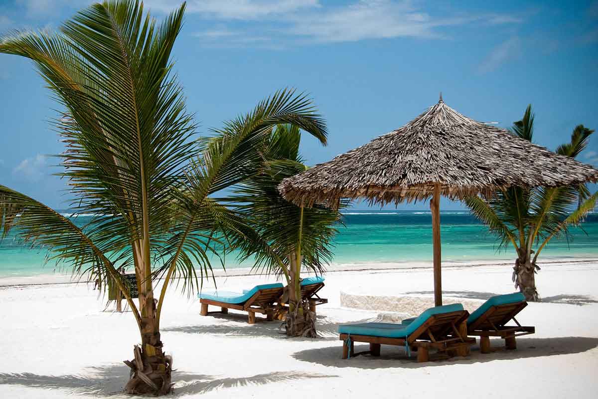 Diani Beach offers powder-soft sand and crystal-clear water.