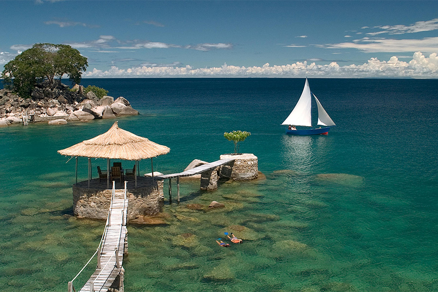 Boating on the tranquil waters of Lake Malawi, Malawi.