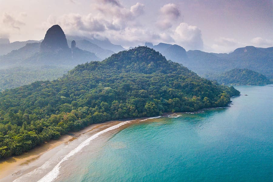 Aerial view of Principe Island, Sao Tome and Principe.