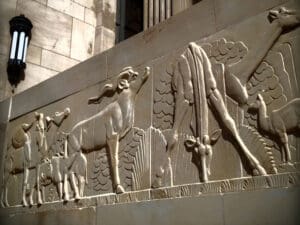 An interesting frieze etched onto one of the buildings in Johannesburg's mining district.