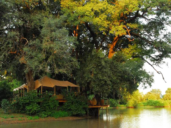 Kanga Bush Camp sits back from the river & overlooks a much frequented waterhole.