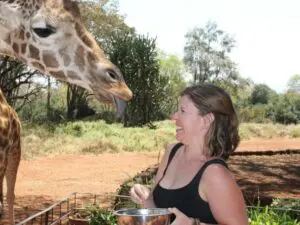 Having a moment with a local resident at Nairobi's Giraffe Manor.