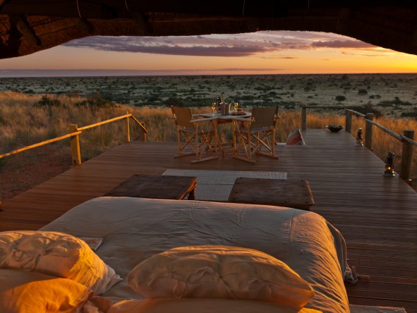 Motse Lodge offers luxurious chalet accommodation at the edge of the Kalahari Desert.