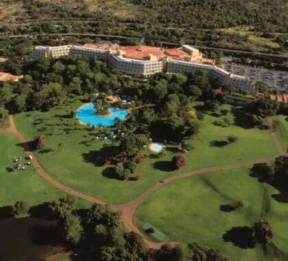 One of the resort's four hotels, The Sun City Hotel sits at the heart of the action, offers easy access to a casino & golf course.