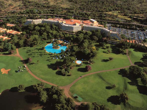 One of the resort's four hotels, The Sun City Hotel sits at the heart of the action, offers easy access to a casino & golf course.
