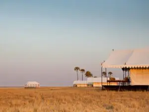 San Camp est situé dans une concession privée en bordure des Makgadikgadi Pans et offre une expérience complète du désert du Kalahari.