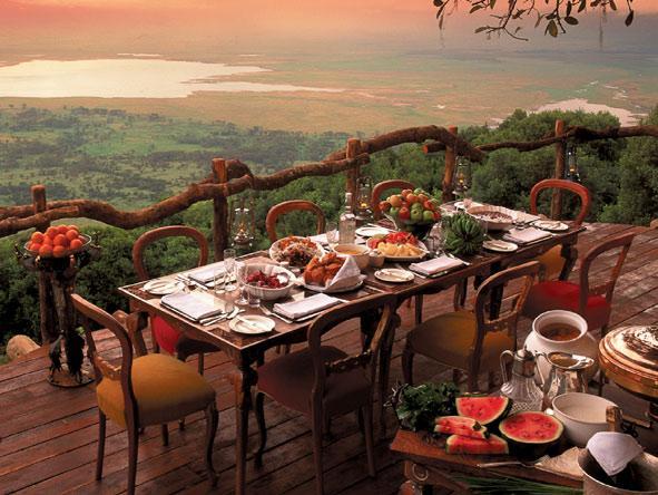 The scenic landscape of the Crater unfolds just beneath the plush Ngorongoro Crater Lodge which is situated on the rim.