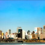 The view of Johannesburg from the Nelson Mandela Bridge.