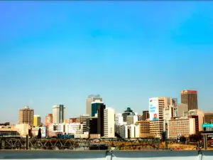 The view of Johannesburg from the Nelson Mandela Bridge.