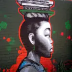 This artwork is typical of the street art found in Newtown.