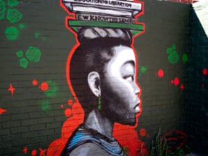 This artwork is typical of the street art found in Newtown.