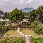 Exterior view of Mount Gahinga Lodge in Uganda.
