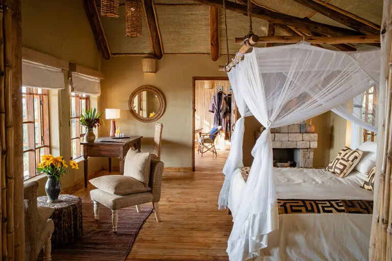 The deluxe rooms at the Virunga Lodge.