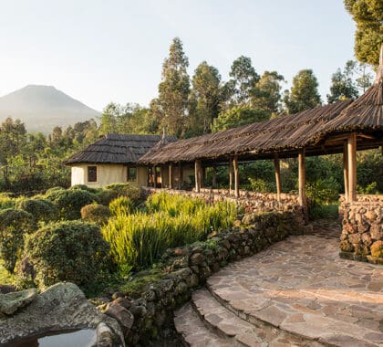 Zona del albergue principal del monte Gahinga.