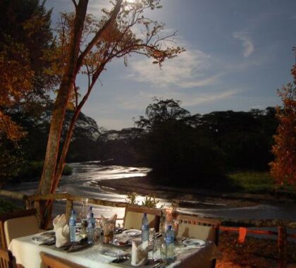 Dine al fresco in the fresh evening air with views across the river.