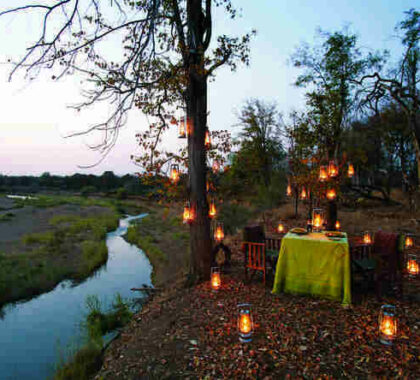 Enjoy a delicious candlelit dinner on the banks of the river.