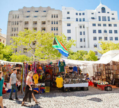 Take a stroll around Cape Town's popular Greenmarket Square for African art & curios.