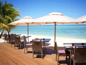 Enjoy a drink in the shade just a few steps away from the Indian Ocean.
