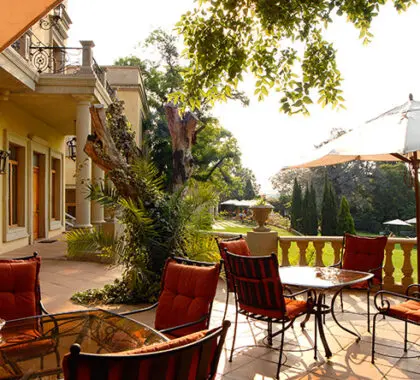 Enjoy a relaxed breakfast on the terrace at Fairlawns before setting out to explore Johannesburg on a tour or shopping excursion.