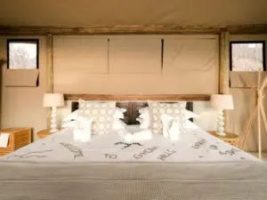 Each tented suite captures the essence of a classic African safari with all the luxury trimmings. 