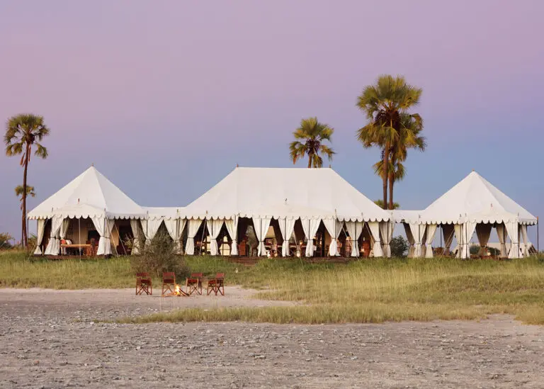 Personifying African elegance at its best, San Camp is located in a private concession bordering the Makgadikgadi Pans and offers a complete Kalahari Desert experience. 