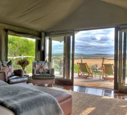 HillNek Safaris has luxury safari-style canvas tents, set on a large wrap-around wooden deck.