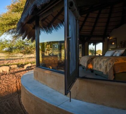 Large glass sliding door in front of the beds to provide beautiful wild vistas.