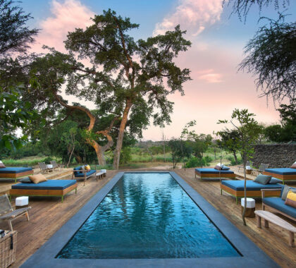 Take a dip in one of the swimming pools or sip on a cool drink as you relax on a lounger on the wide wooden decks of the Lion Sands Lodge.