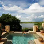 A private suite at Chobe Game Lodge has its own plunge pool which overlooks the Chobe River itself.