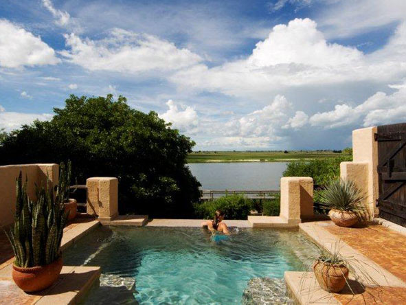 A private suite at Chobe Game Lodge has its own plunge pool which overlooks the Chobe River itself.