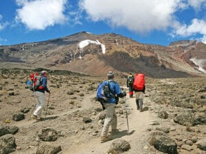 Although it can be sunny, the glaciers on Kili & surrounding peaks make for a chilly environment.