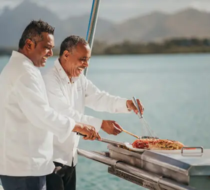 Food experiences on a catamaran. 