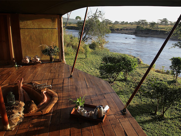 Accessed only by rope bridge, 4-tent Ngare Serian is the Masai Mara's most intimate & secluded camp.