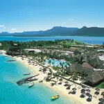Aerial view of Paradis Beachcomber Golf Resort & Spa. 