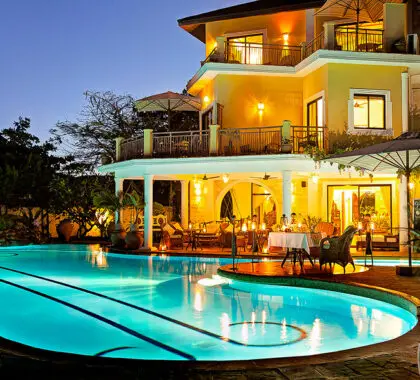 Exterior of swimming pool and main house