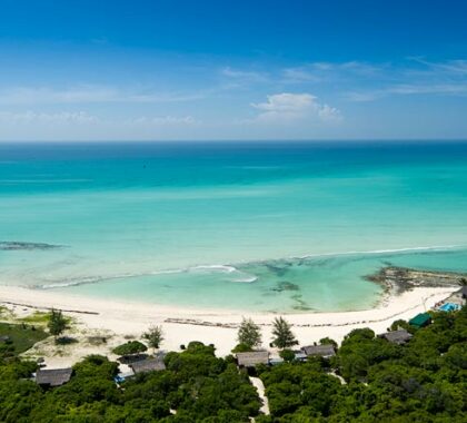 Anantara Medjumbe Island Resort & Spa lines the shores of the Indian Ocean, just off the coast of Mozambique.
