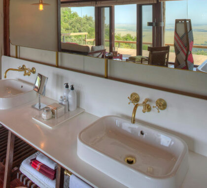 En suite bathroom at Angama Mara.