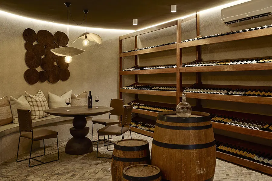 The wine cellar, stocked with fine South African wines ready to pair with your dinner. 
