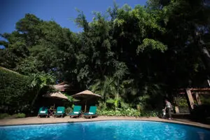 Refrésquese en la piscina del Arusha Coffee Lodge.