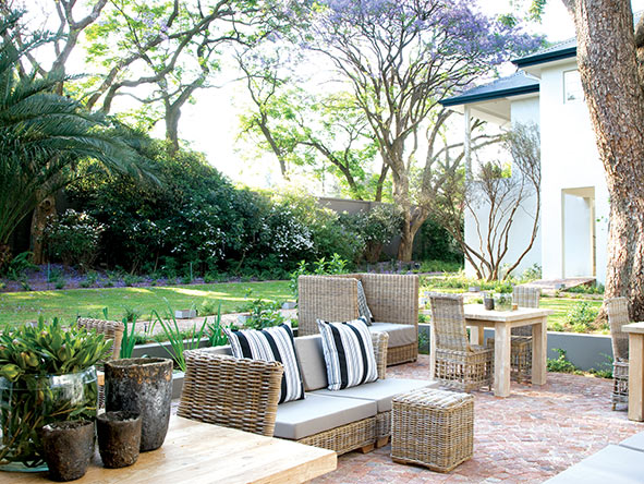 Stretch your legs in the garden after your long flight - why not ask for dinner outside too?
