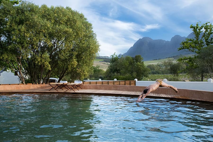 Babylonstoren's swimming pool makes a welcome sight on a hot Winelands afternoon.