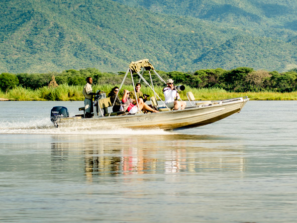 A river cruise takes you deep into the beautiful Lower Zambezi Reserve with its wild, mountainous scenery.