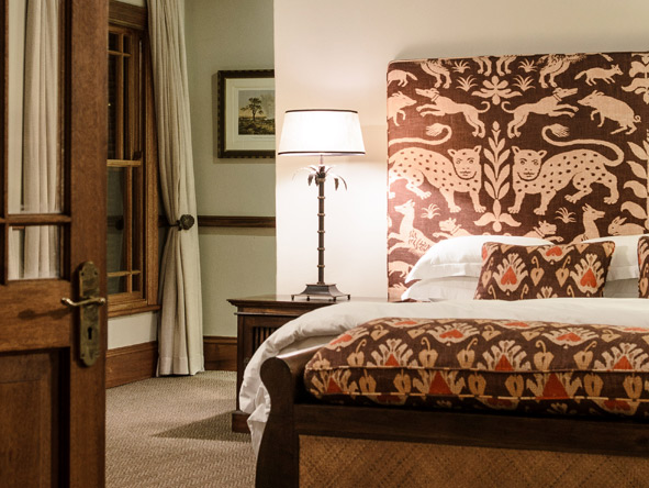 Suites at Baines River Camp combine an elegant simplicity with bold safari-inspired fabrics.