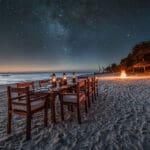 Contemple las estrellas mientras disfruta de una cena en la playa. 