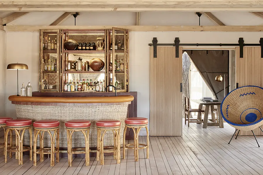 The bar at Belmond Safaris, Savute Elephant Lodge.