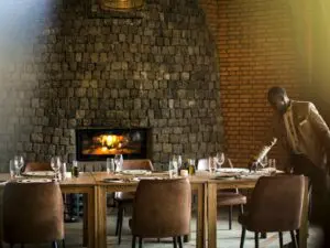 Delicious food served in the dining area at Bisate Lodge.
