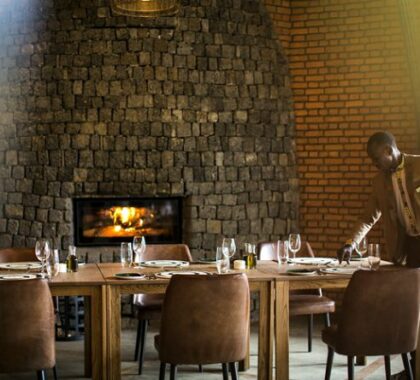 Delicious food served in the dining area at Bisate Lodge.
