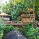 Las pasarelas de madera y los balcones del campamento permiten disfrutar de una brisa refrescante y unas vistas preciosas.