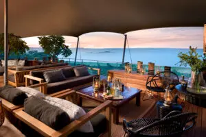 Intimate wine and dining terraces at Bumi Hills.