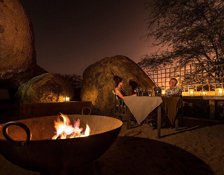 Evening dining next to the fire.